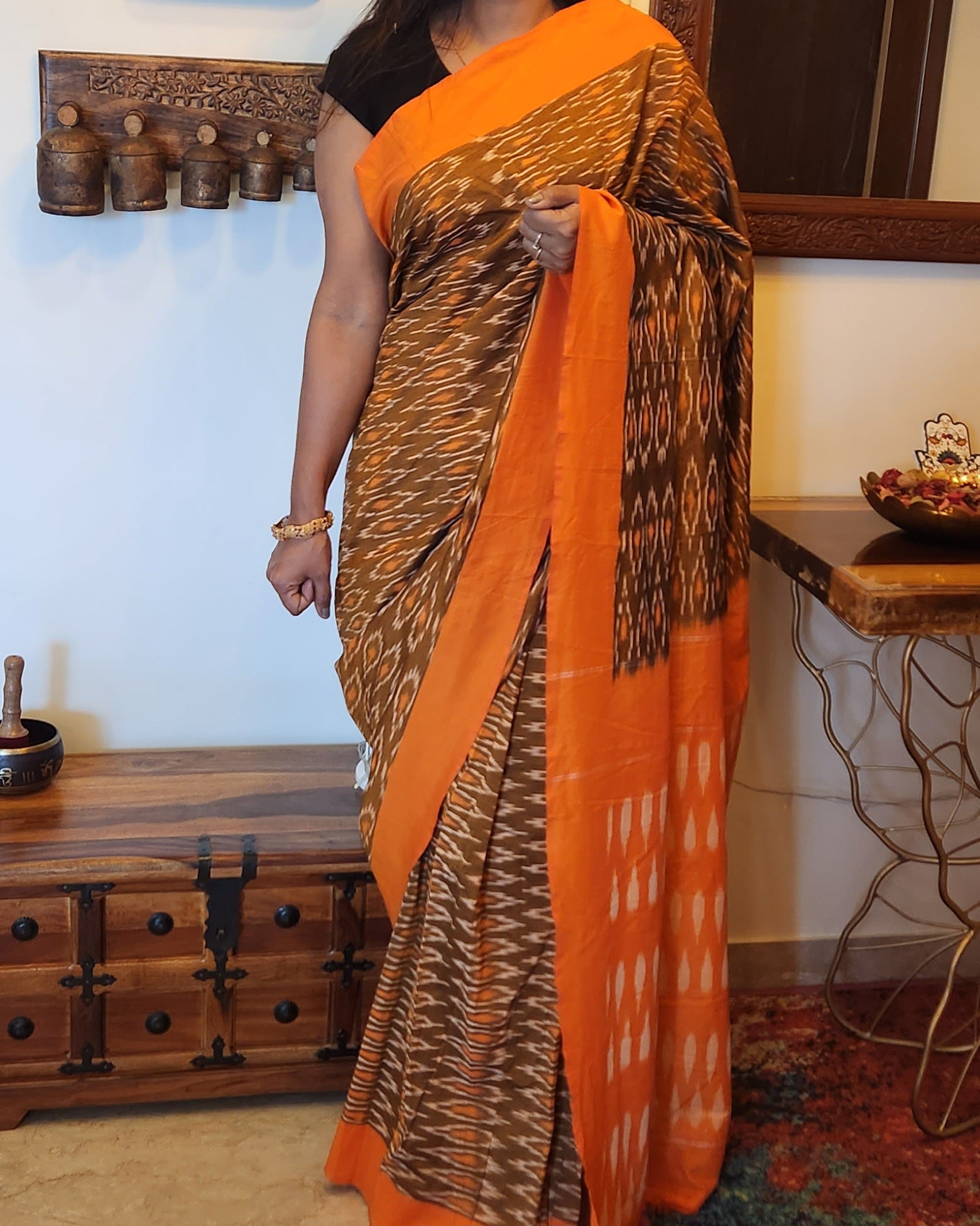 Under-a-Minute Saree (Orange-Brown)