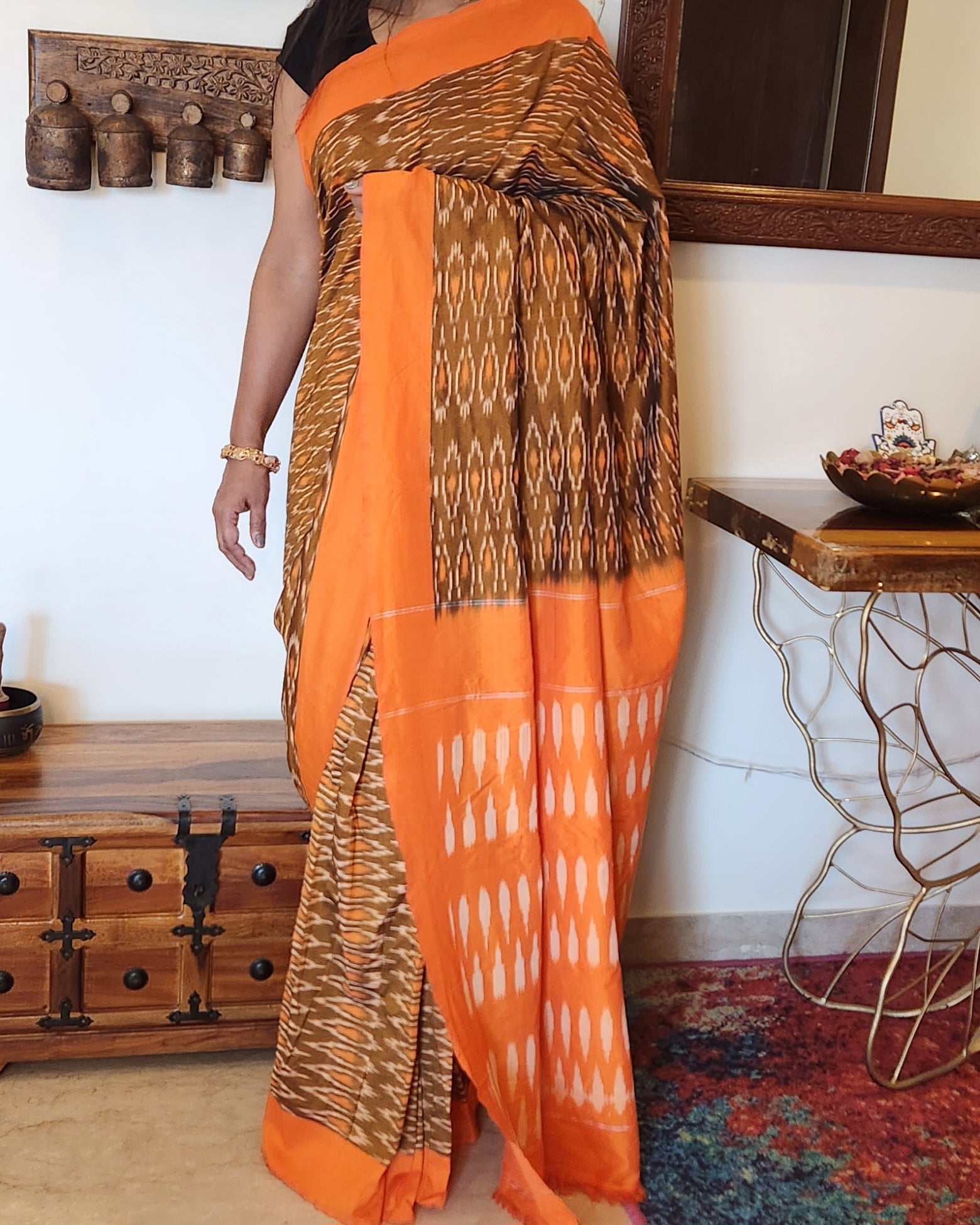 Under-a-Minute Saree (Orange-Brown)