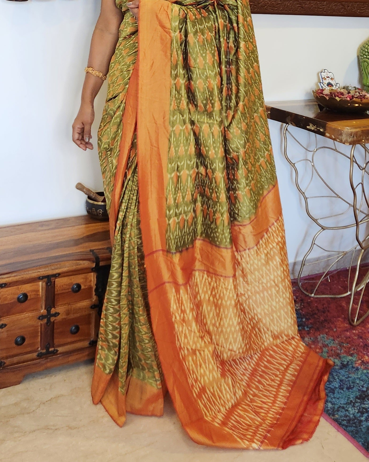 Under-a-Minute Saree (Green-Orange)