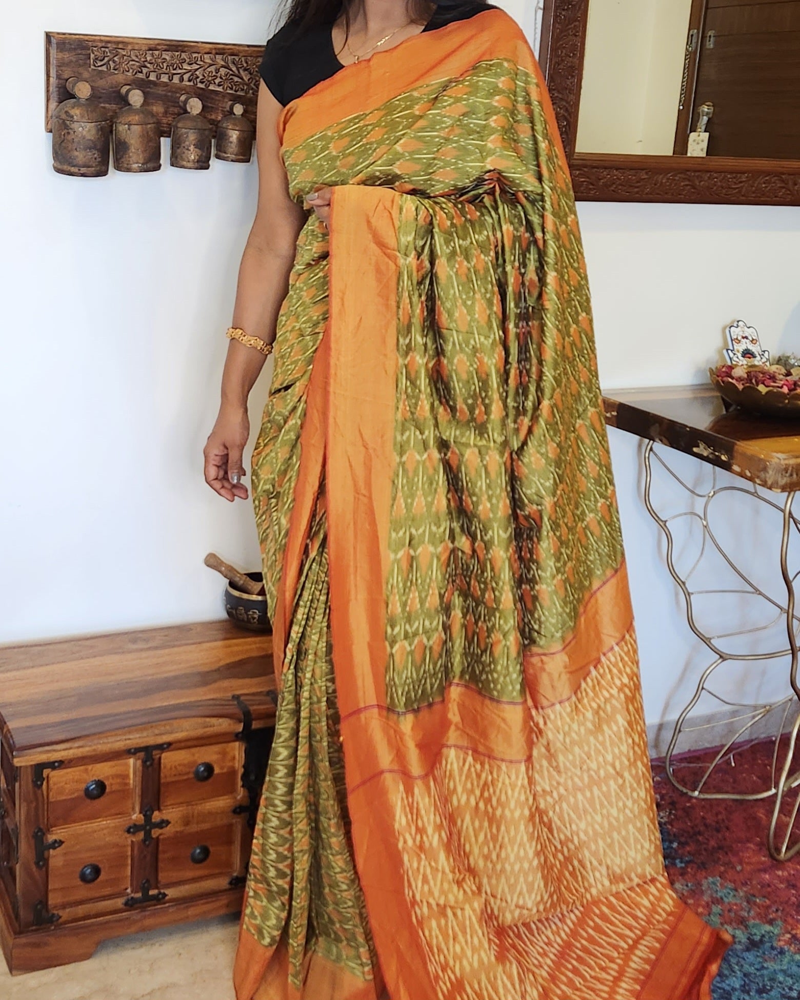 Under-a-Minute Saree (Green-Orange)