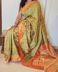 Under-a-Minute Saree (Green-Orange)