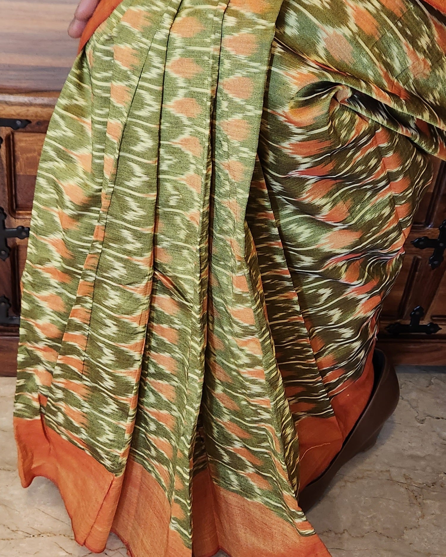 Under-a-Minute Saree (Green-Orange)