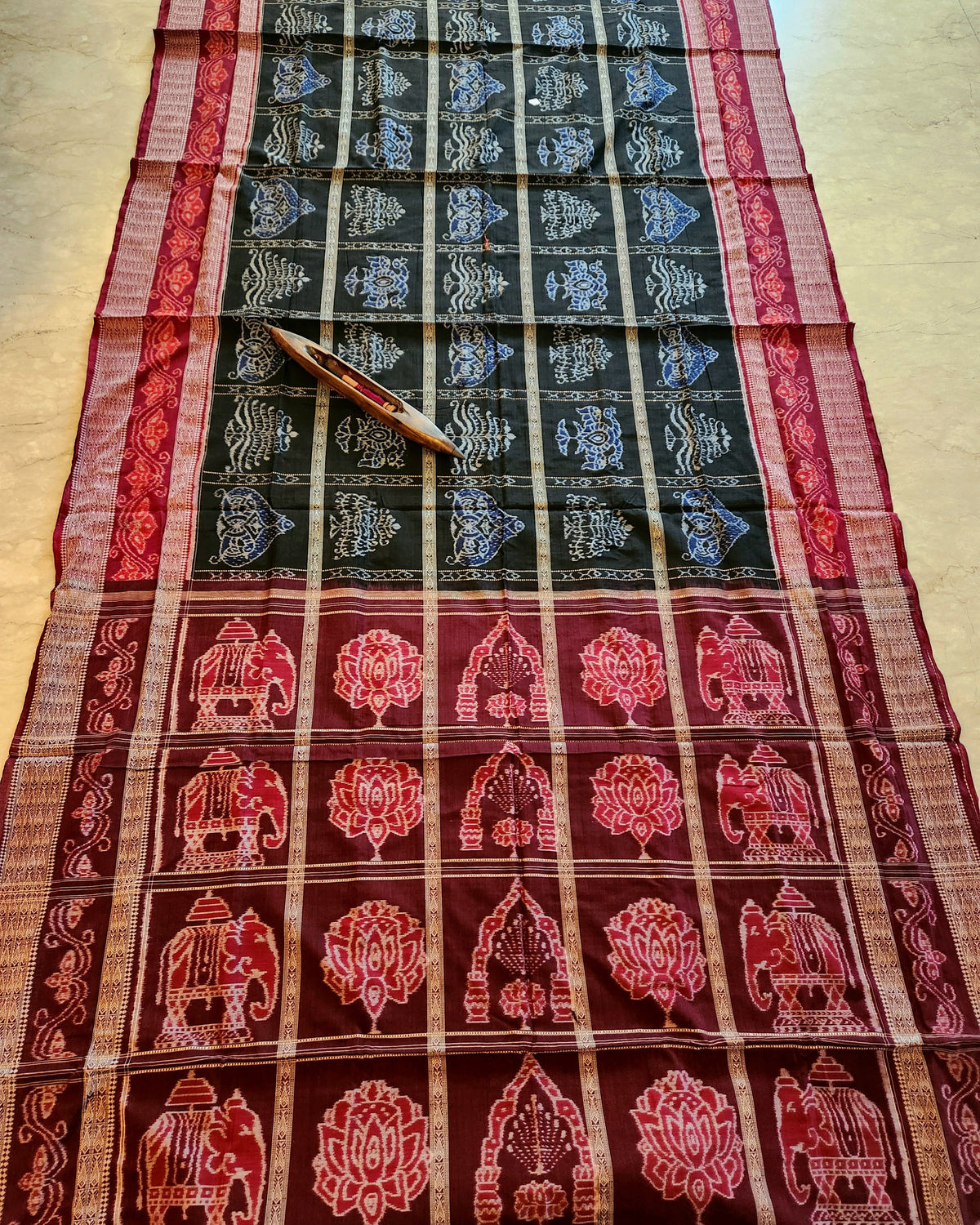 UTKRSHT: Exclusive Sambalpuri Cotton Saree (Black-Blue)
