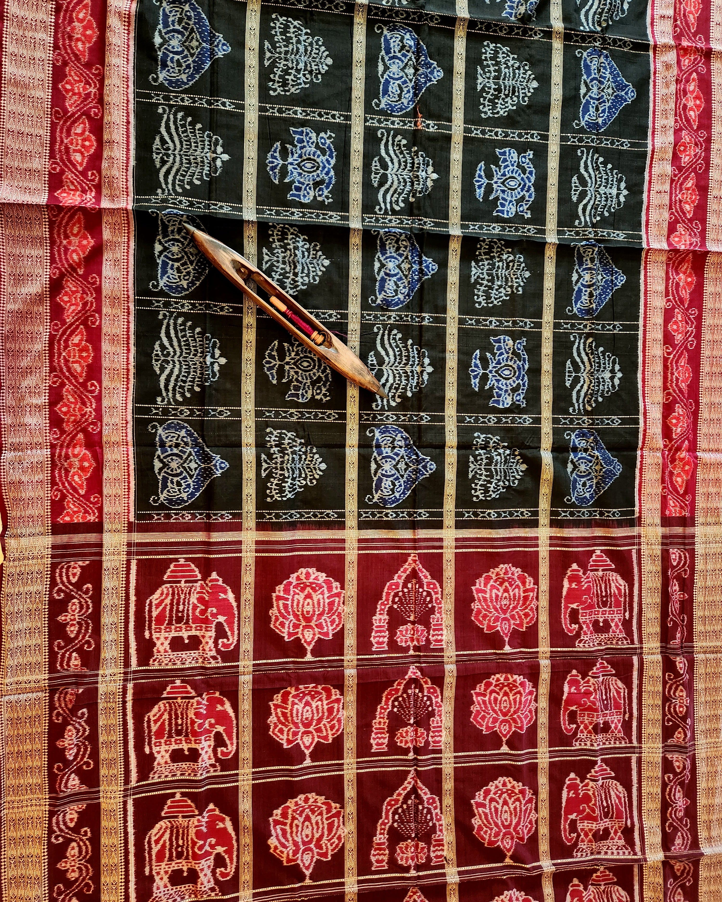 UTKRSHT: Exclusive Sambalpuri Cotton Saree (Black-Blue)