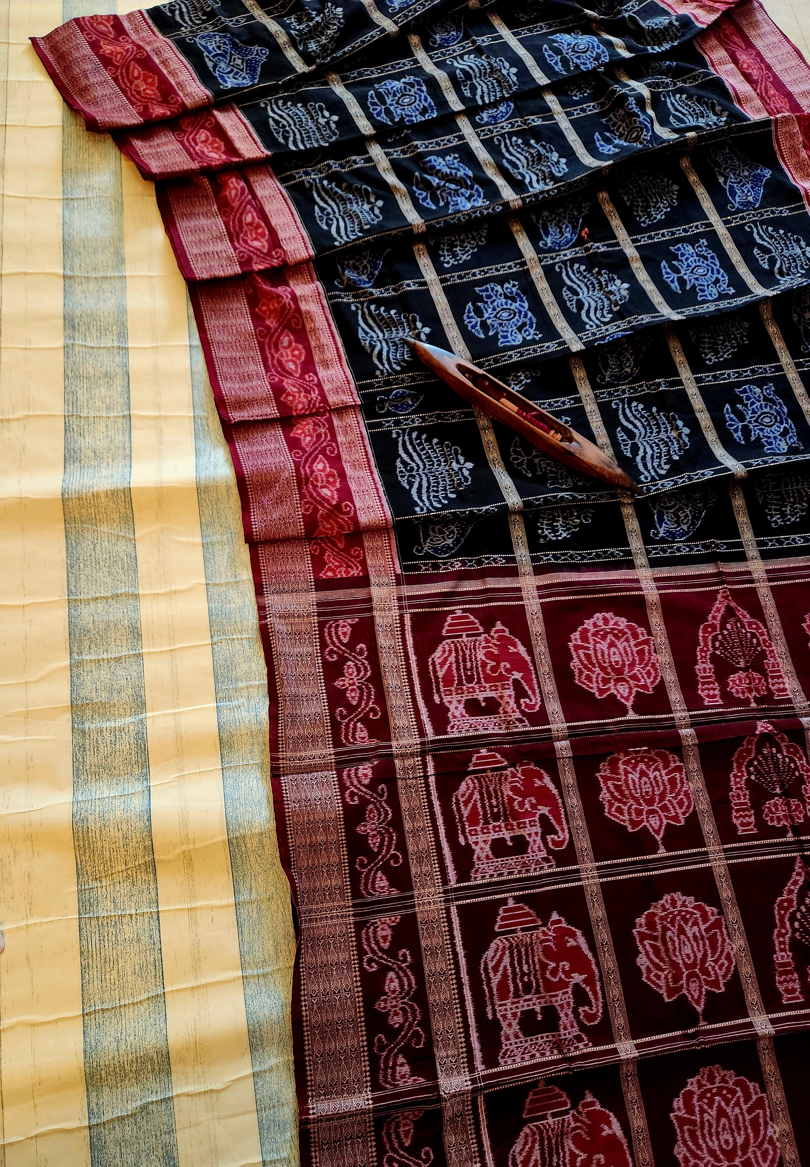 UTKRSHT: Exclusive Sambalpuri Cotton Saree (Black-Blue)