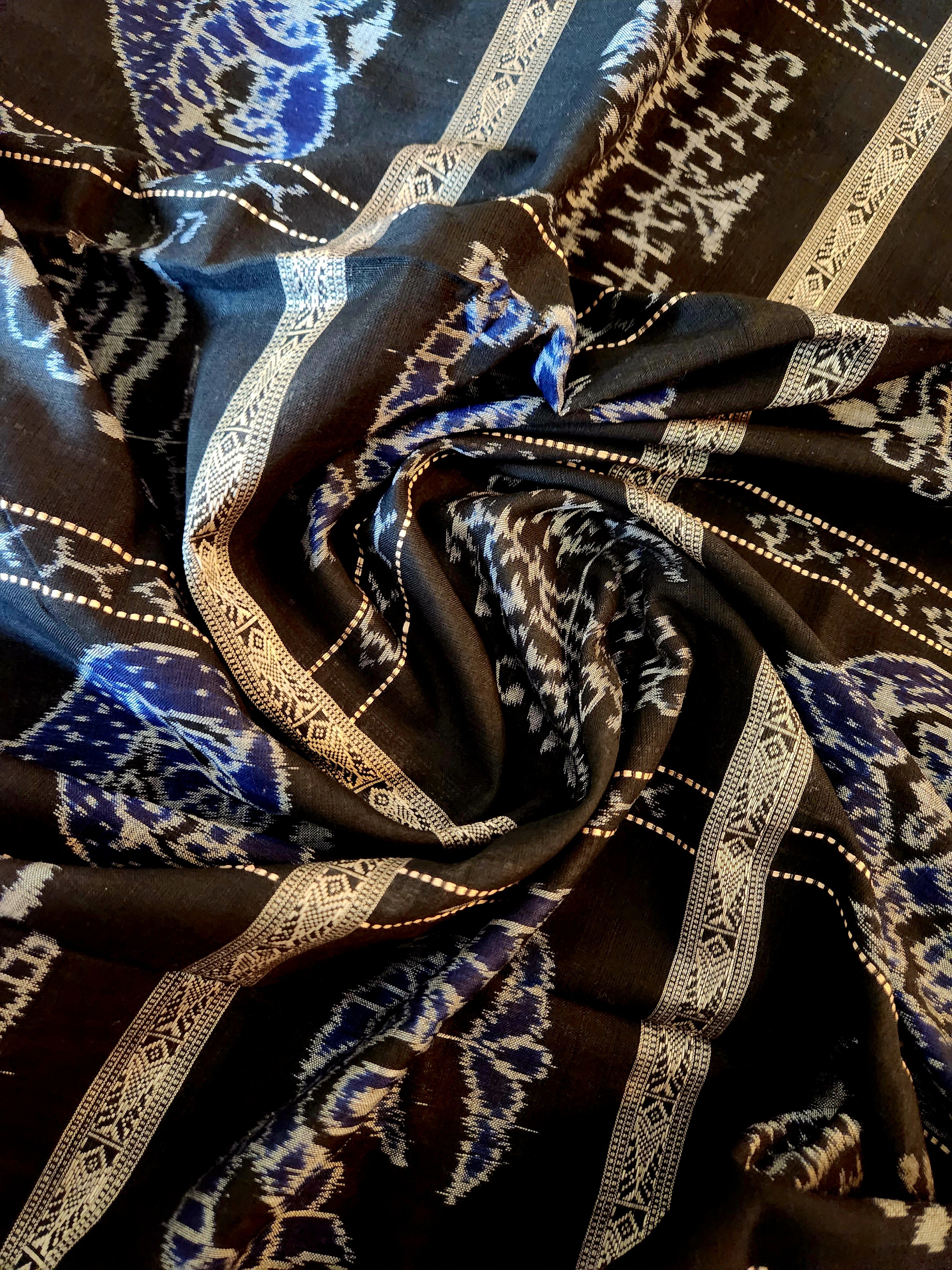 UTKRSHT: Exclusive Sambalpuri Cotton Saree (Black-Blue)