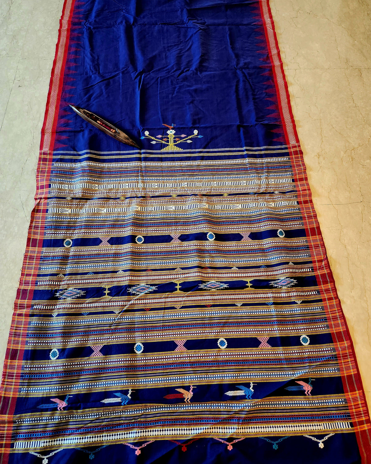 GANJAM BOMKAI Cotton Saree - Blue