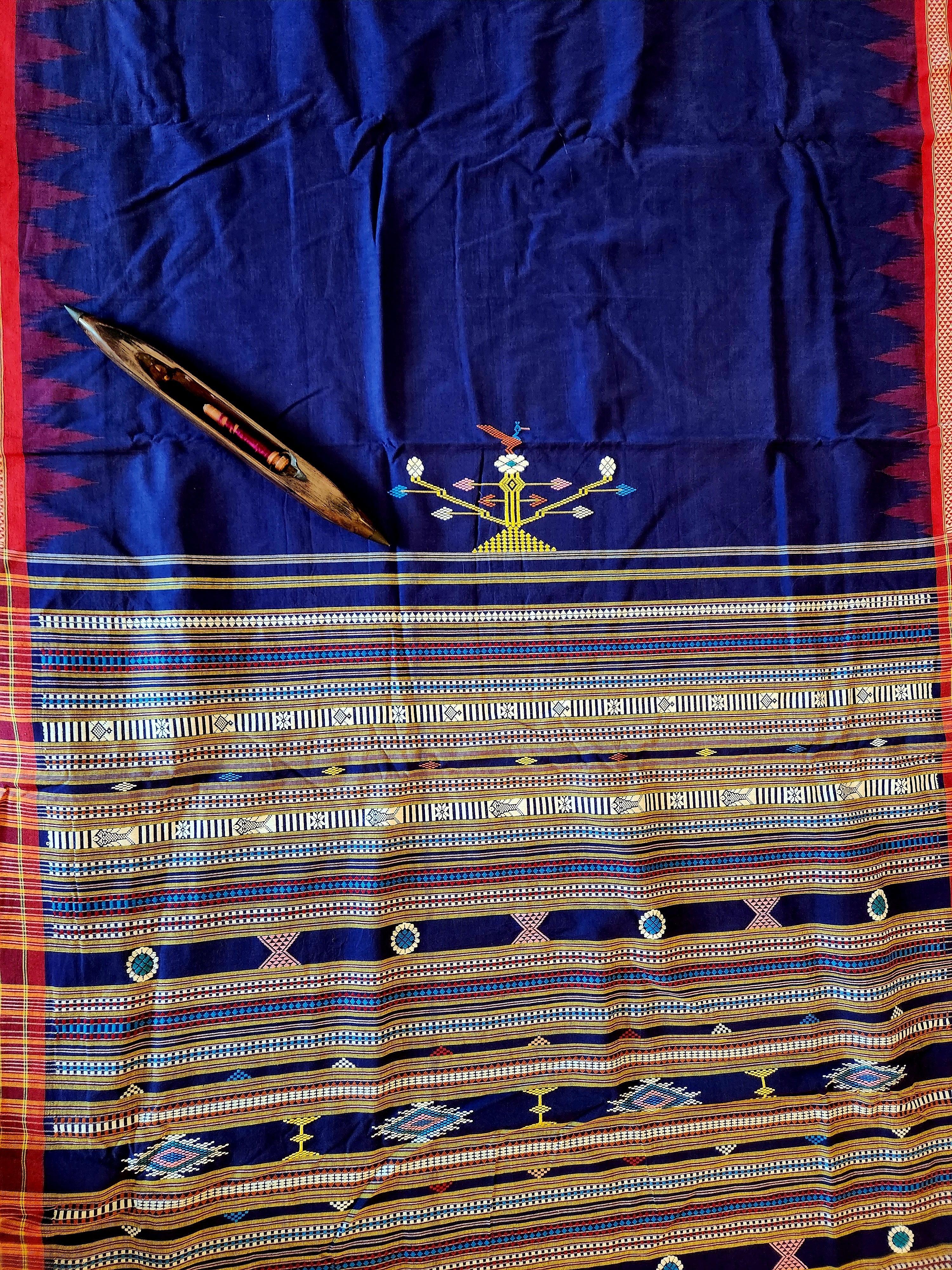 GANJAM BOMKAI Cotton Saree - Blue