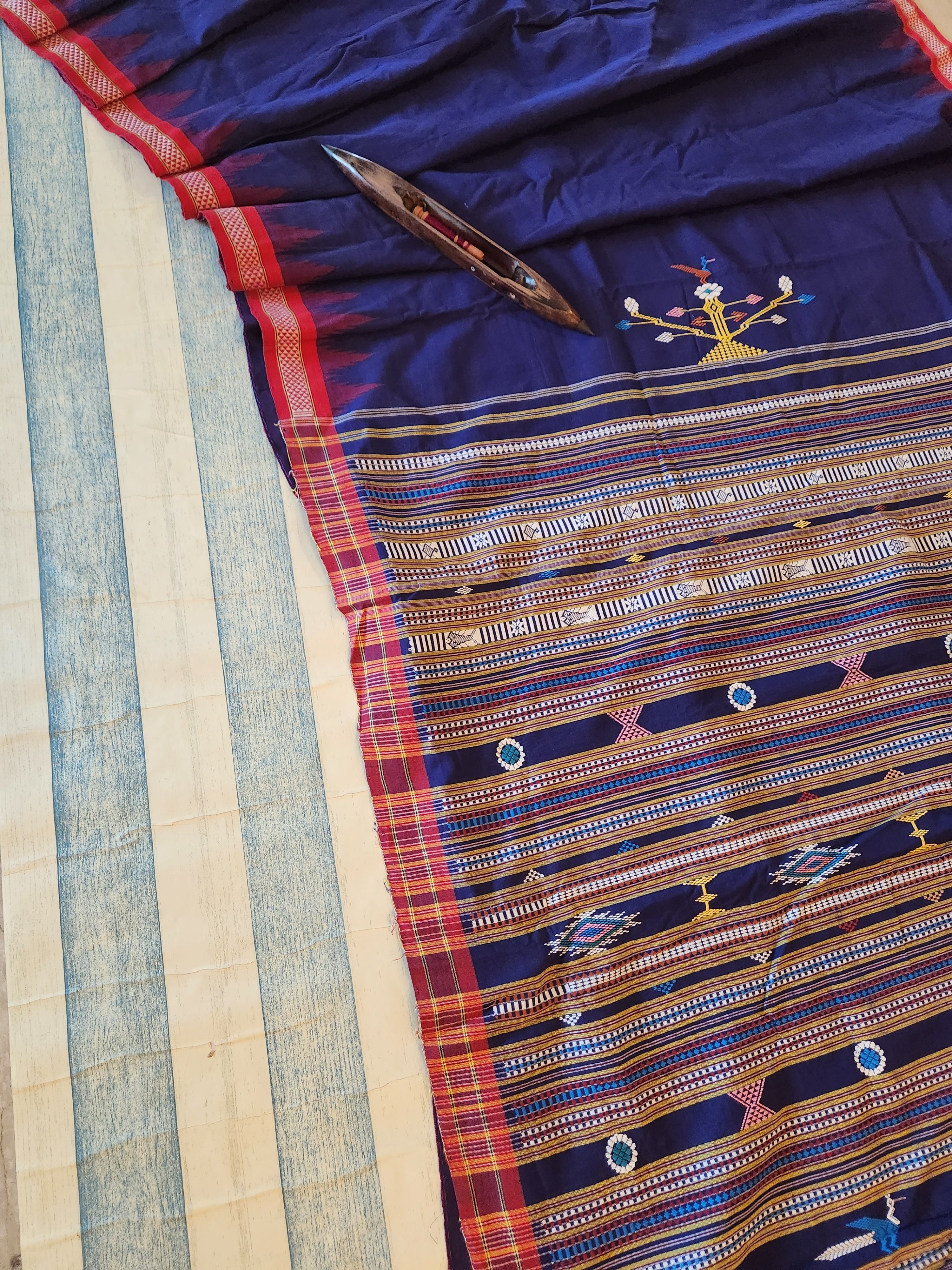 GANJAM BOMKAI Cotton Saree - Blue