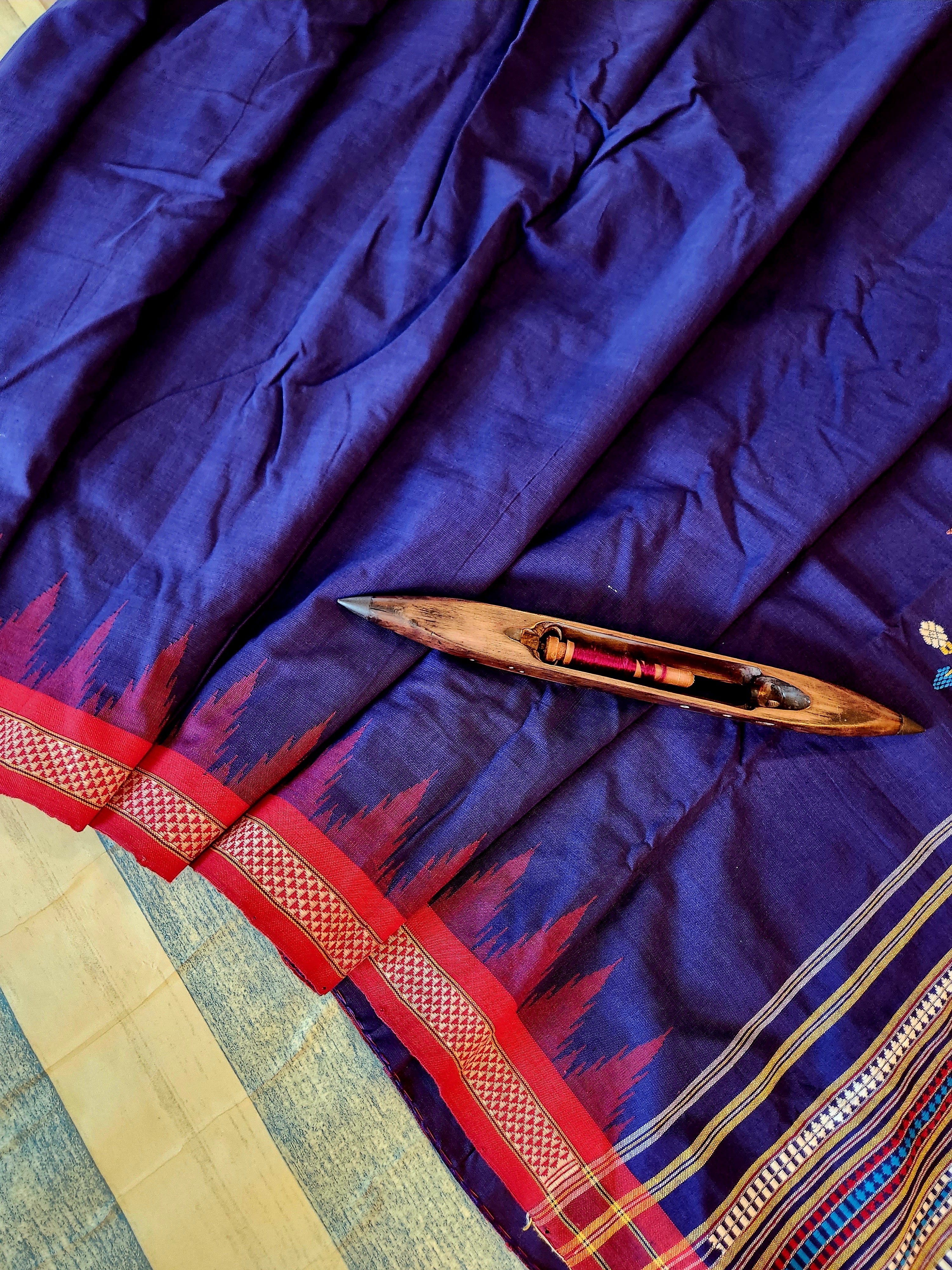 GANJAM BOMKAI Cotton Saree - Blue