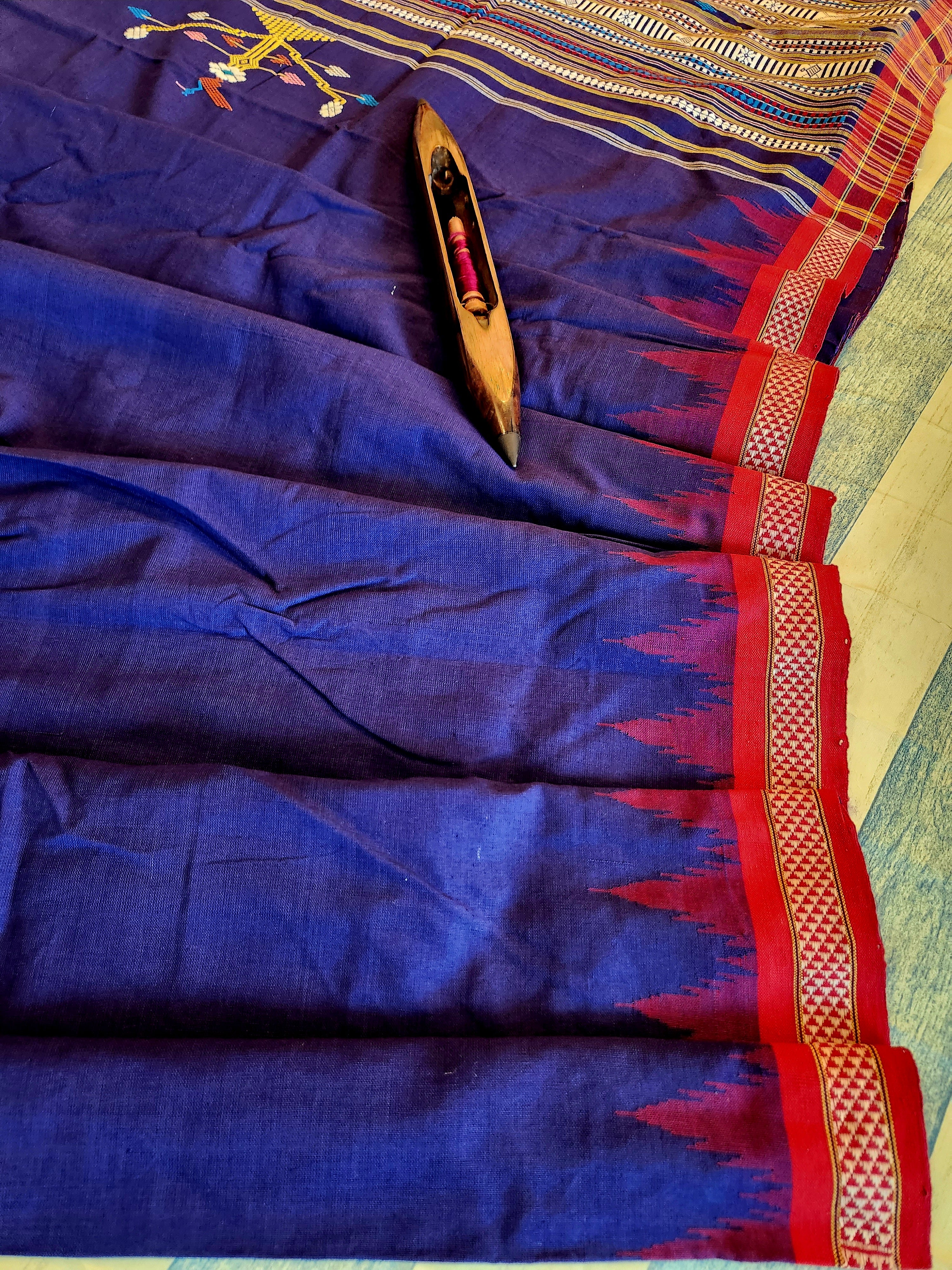 GANJAM BOMKAI Cotton Saree - Blue