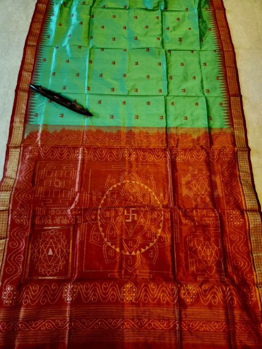 NAVAYONI: Laxmi_Paduka Shri-Yantra Half-Tissue Silk Saree