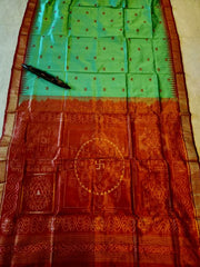 NAVAYONI: Laxmi_Paduka Shri-Yantra Half-Tissue Silk Saree