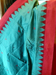 NIVA: Handwoven Sambalpuri Cotton Saree (Green-Red)