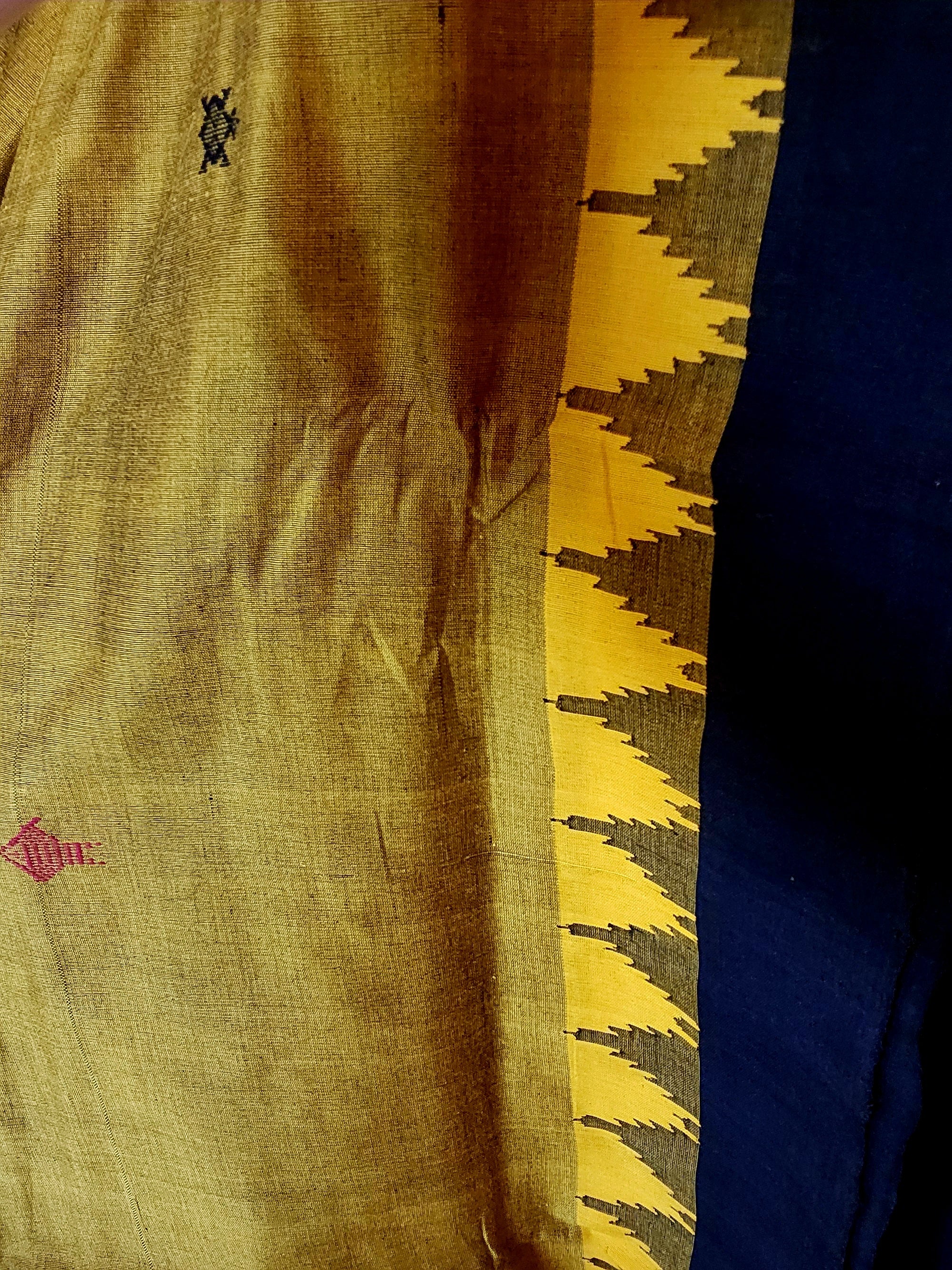 NIVA: Handwoven Sambalpuri Cotton Saree (Olive Green-Black)