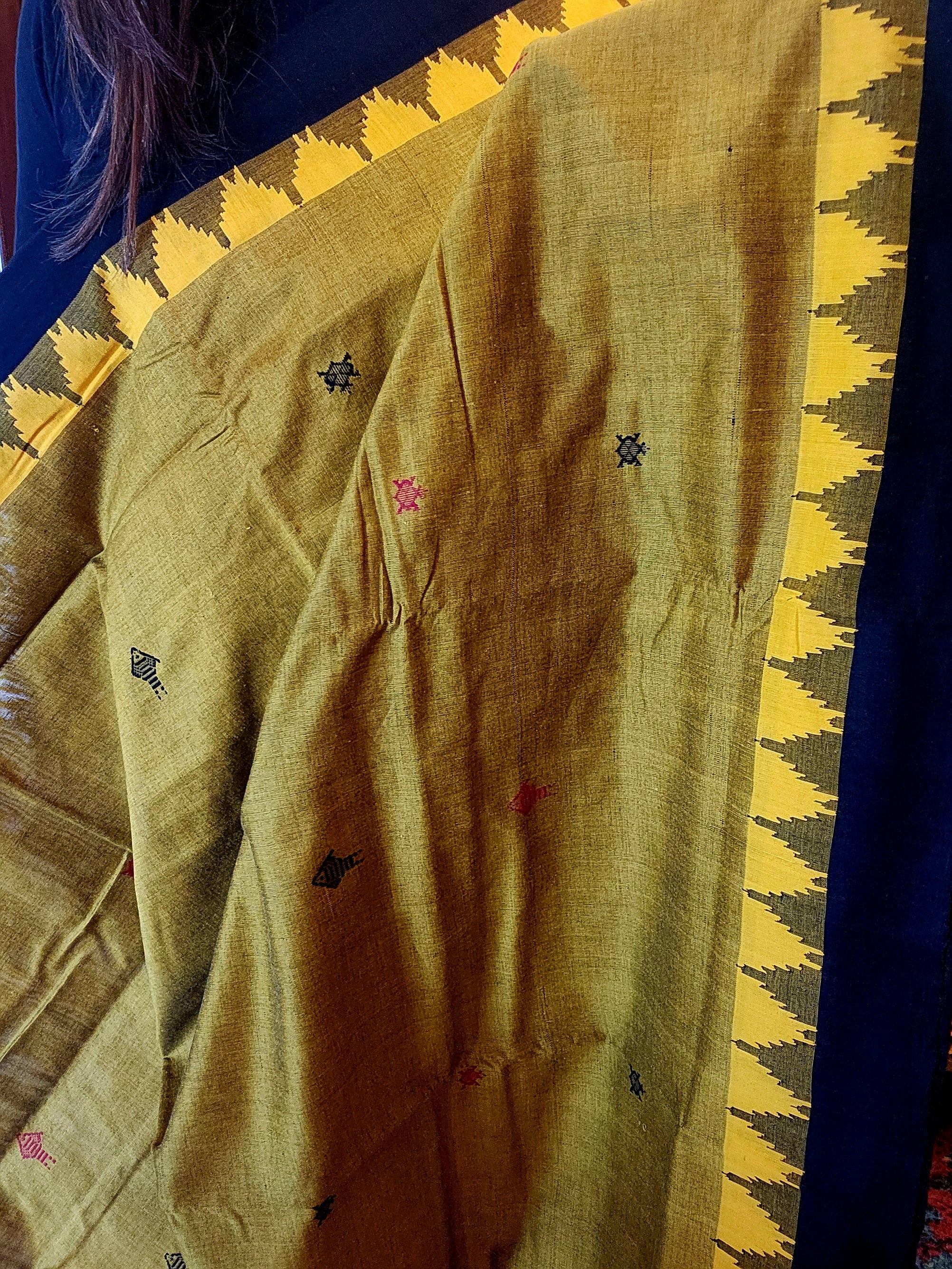 NIVA: Handwoven Sambalpuri Cotton Saree (Olive Green-Black)