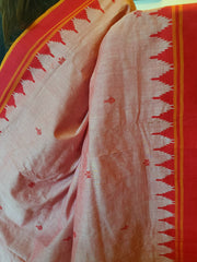 NIVA: Handwoven Sambalpuri Cotton Saree (Blush pink-Red)