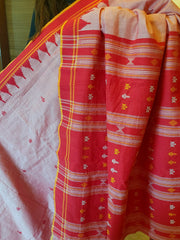 NIVA: Handwoven Sambalpuri Cotton Saree (Blush pink-Red)