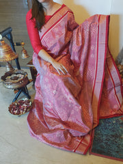 SHRI YANTRA: Handwoven Sambalpuri Silk Saree (Pink-Red)