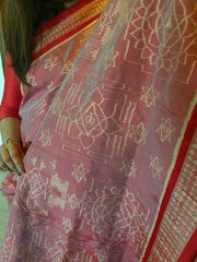 SHRI YANTRA: Handwoven Sambalpuri Silk Saree (Pink-Red)