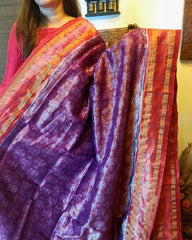 Purple Red Sambalpuri Silk saree with uspicious Kalash motifs