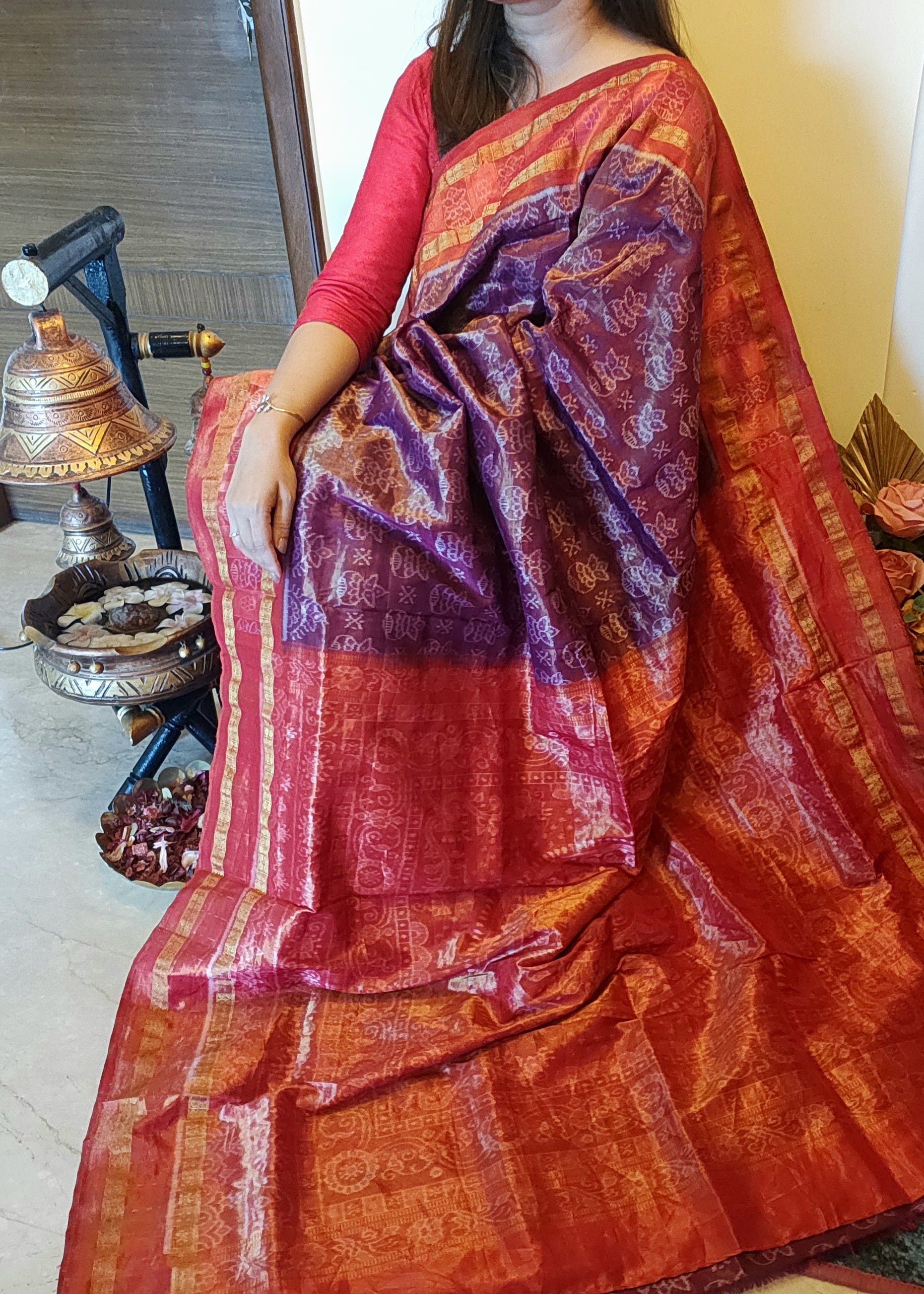SHUBHAM: Handwoven Sambalpuri Tissue Silk saree