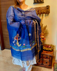 Matsya-Kanya: Pattachitra Handpainted Dupatta