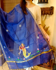 Matsya-Kanya: Pattachitra Handpainted Dupatta