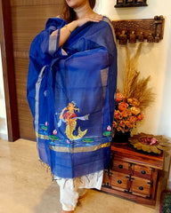 Matsya-Kanya: Pattachitra Handpainted Dupatta