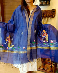 Matsya-Kanya: Pattachitra Handpainted Dupatta