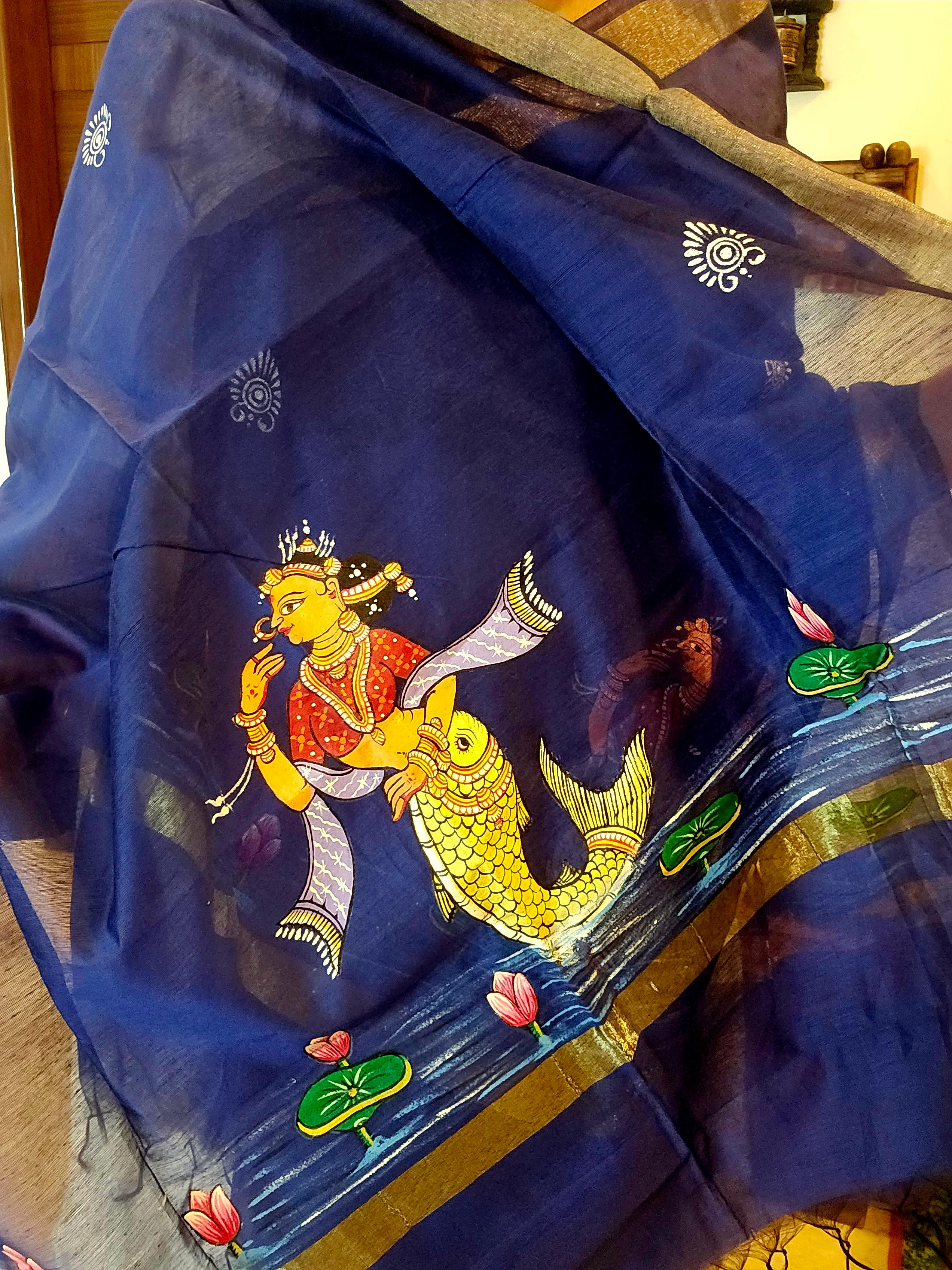 Matsya-Kanya: Pattachitra Handpainted Dupatta