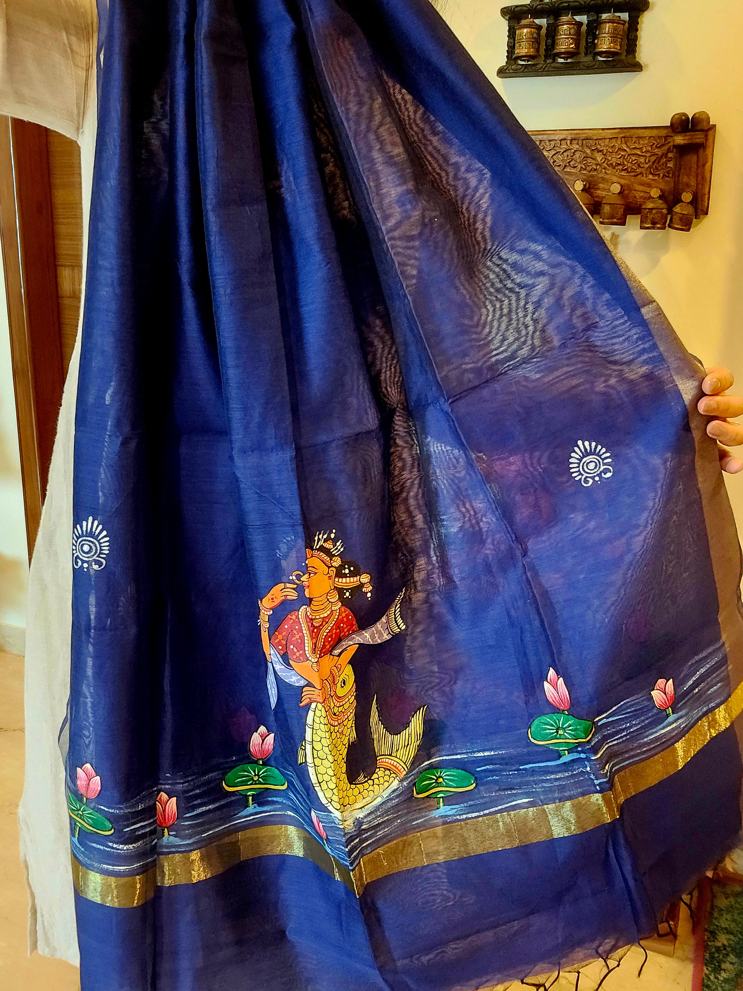 Matsya-Kanya: Pattachitra Handpainted Dupatta