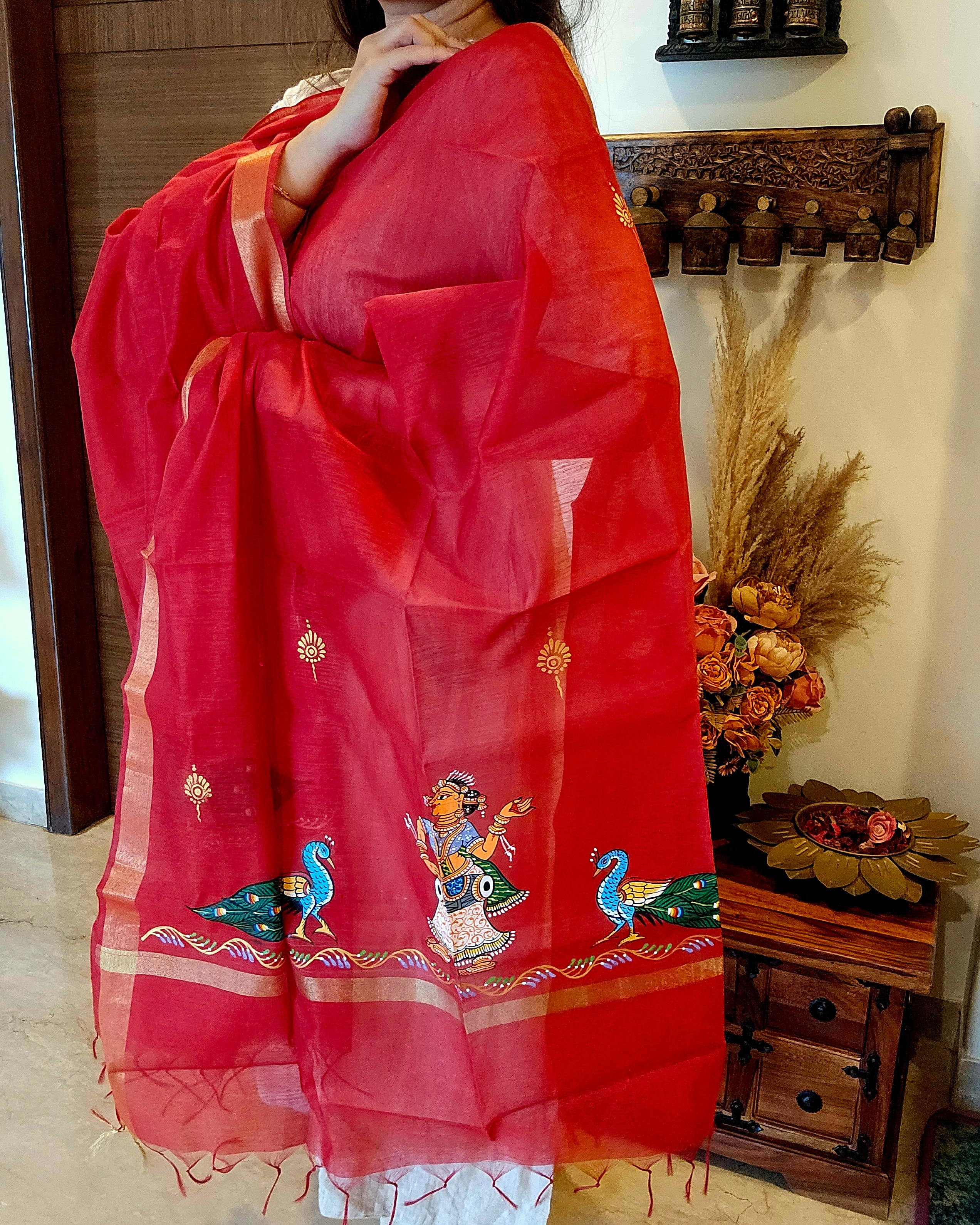 Nartaki-Mor: Pattachitra Handpainted Dupatta