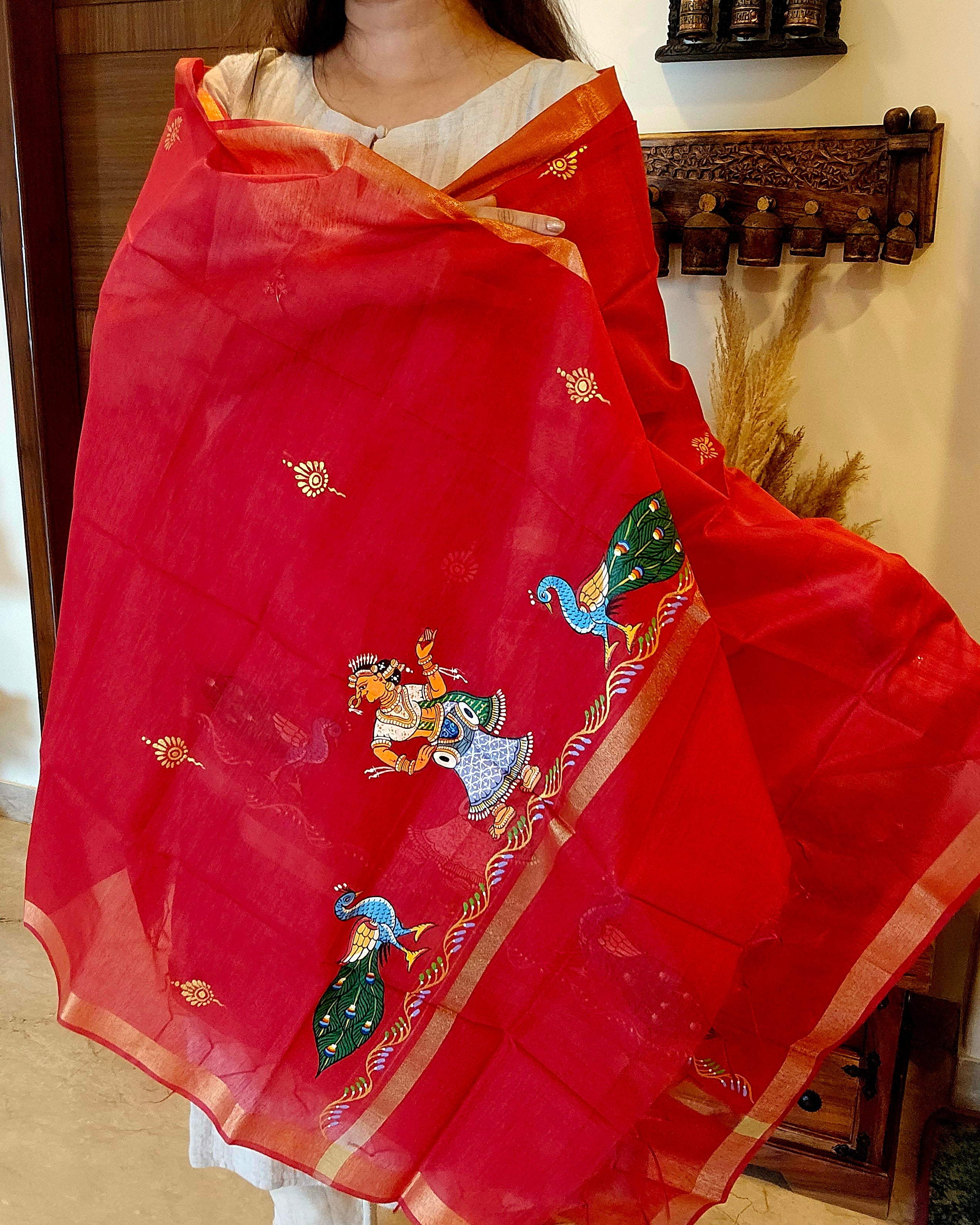 Nartaki-Mor: Pattachitra Handpainted Dupatta