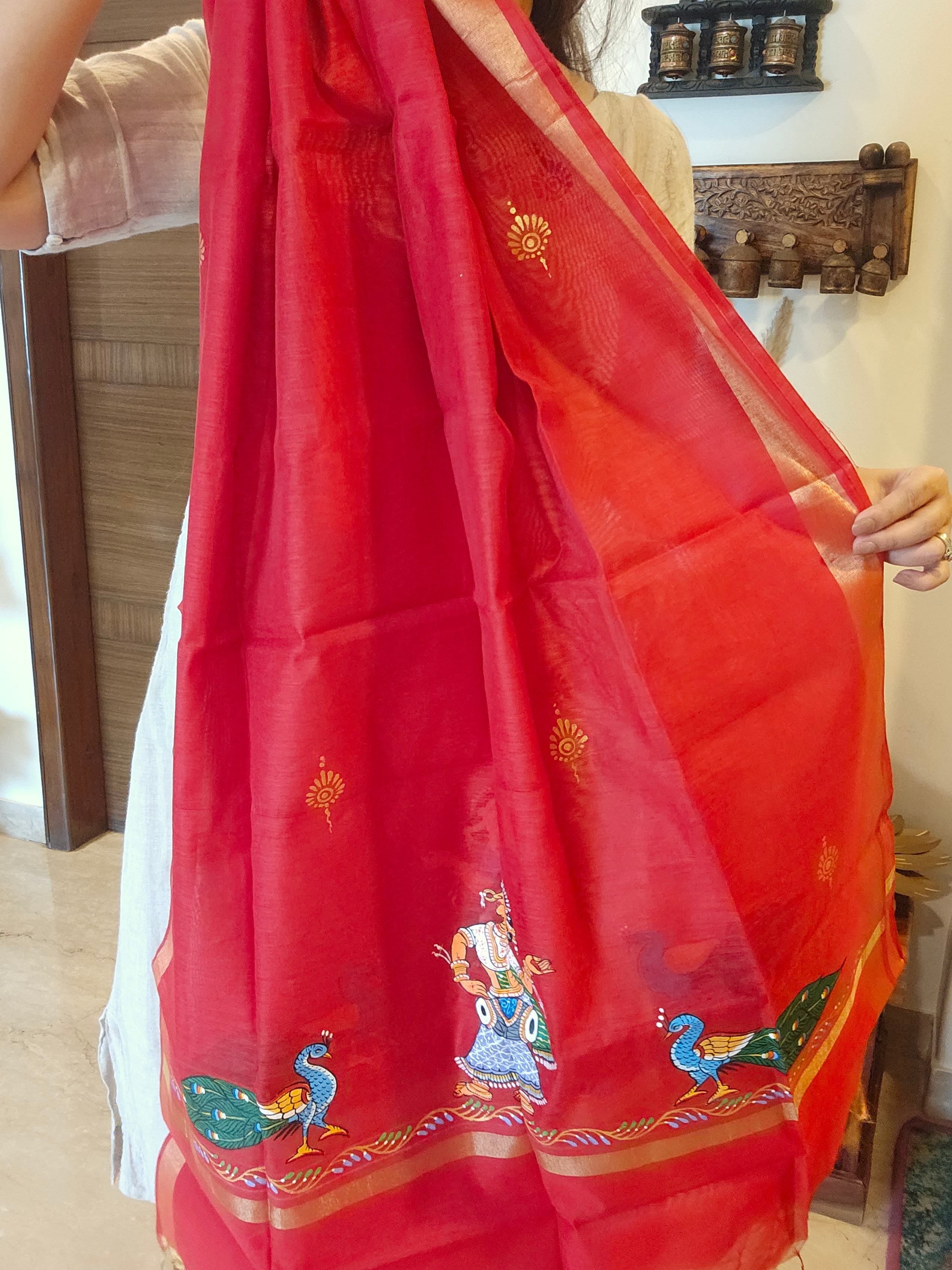 Nartaki-Mor: Pattachitra Handpainted Dupatta