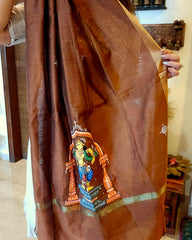 Nartaki-Mridang: Pattachitra Handpainted Dupatta