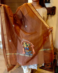 Nartaki-Mridang: Pattachitra Handpainted Dupatta