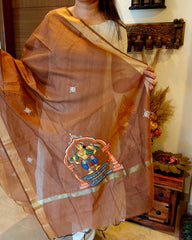 Nartaki-Mridang: Pattachitra Handpainted Dupatta