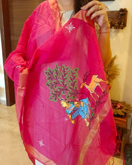 Nartaki-Hiran: Pattachitra Handpainted Dupatta