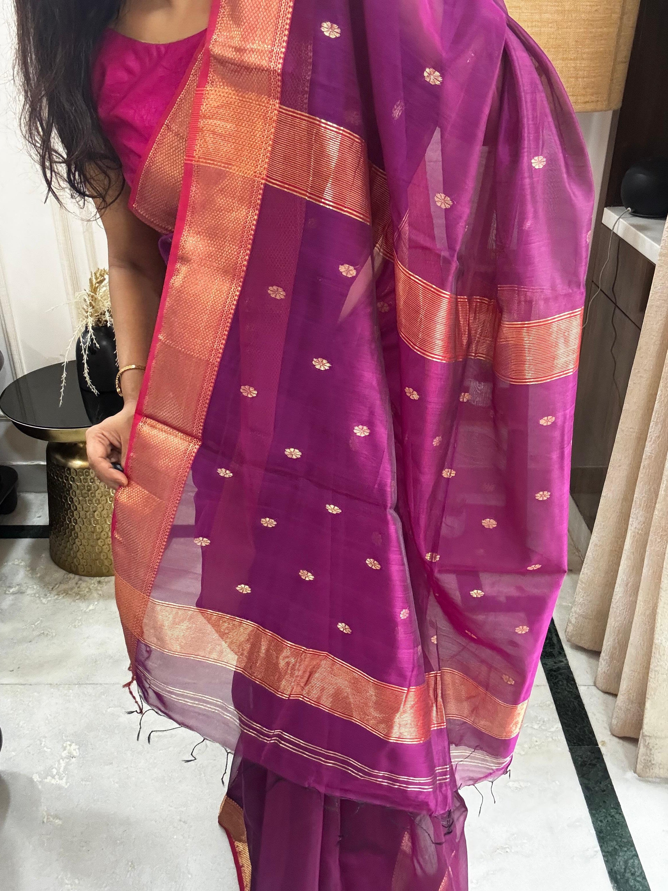 MEENAL: Maheshwari Saree (Purple)