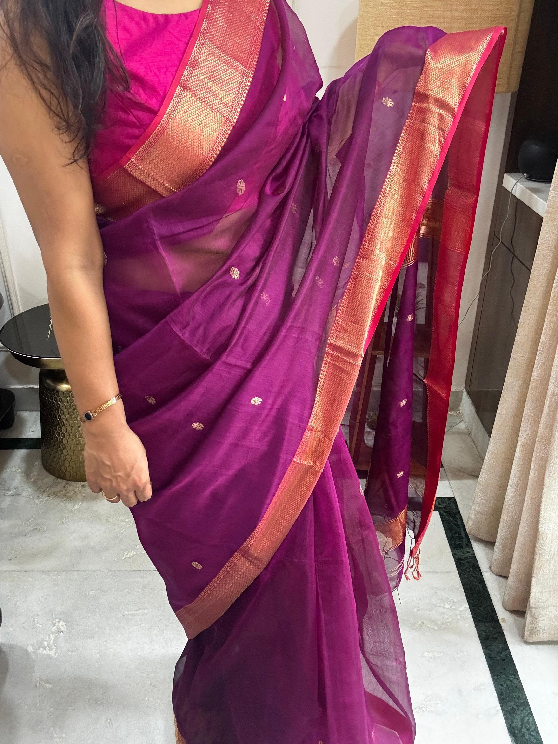 MEENAL: Maheshwari Saree (Purple)