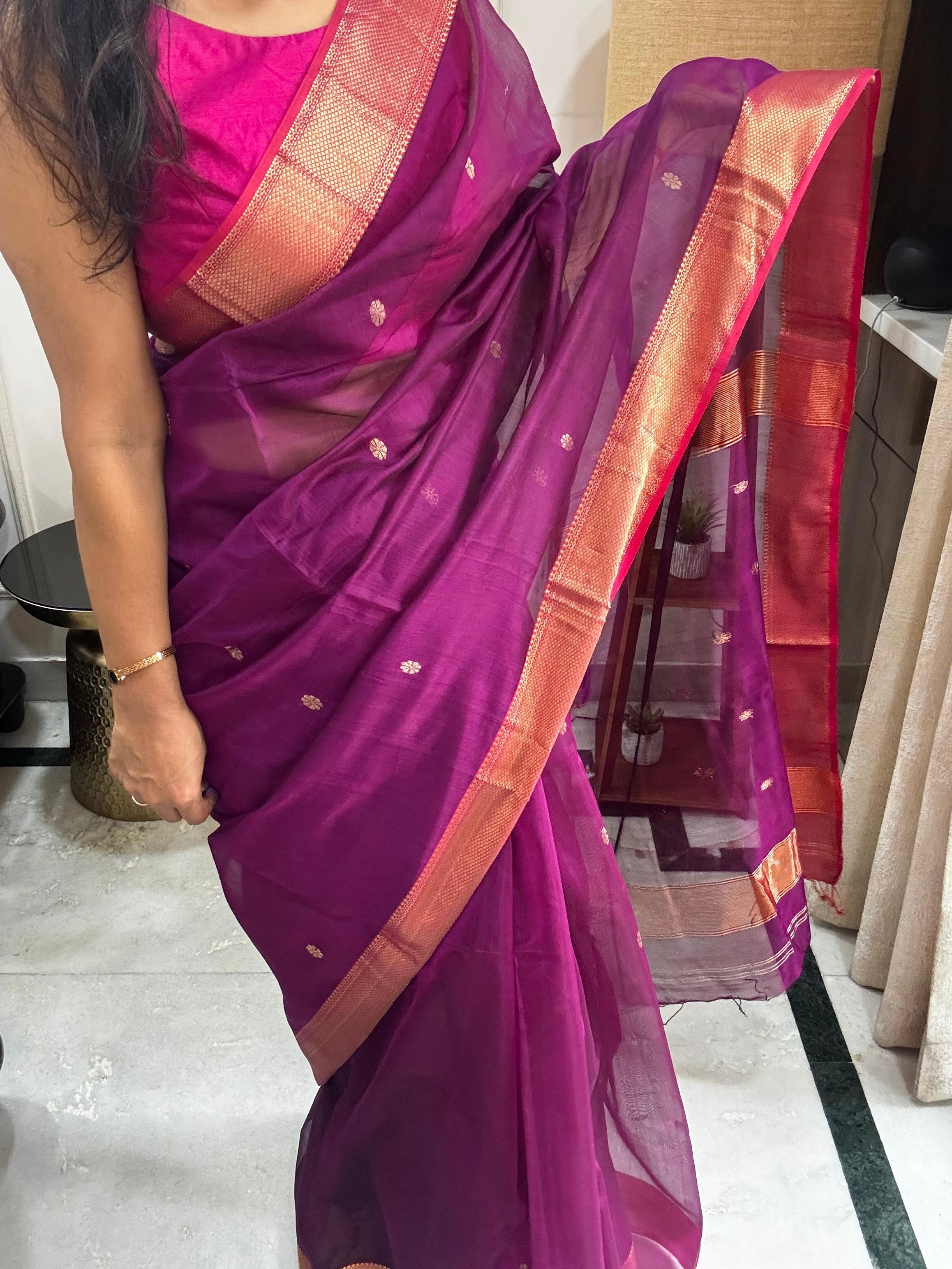 MEENAL: Maheshwari Saree (Purple)