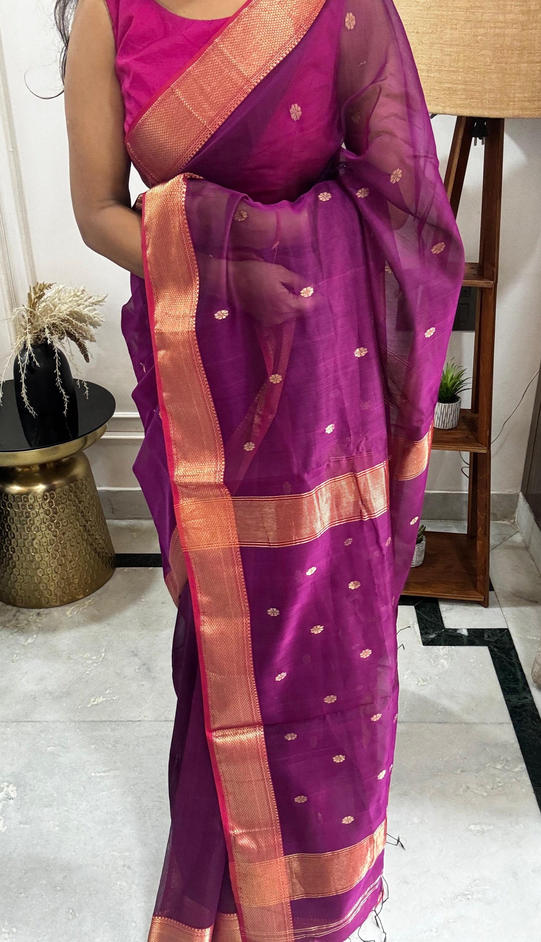 MEENAL: Maheshwari Saree (Purple)
