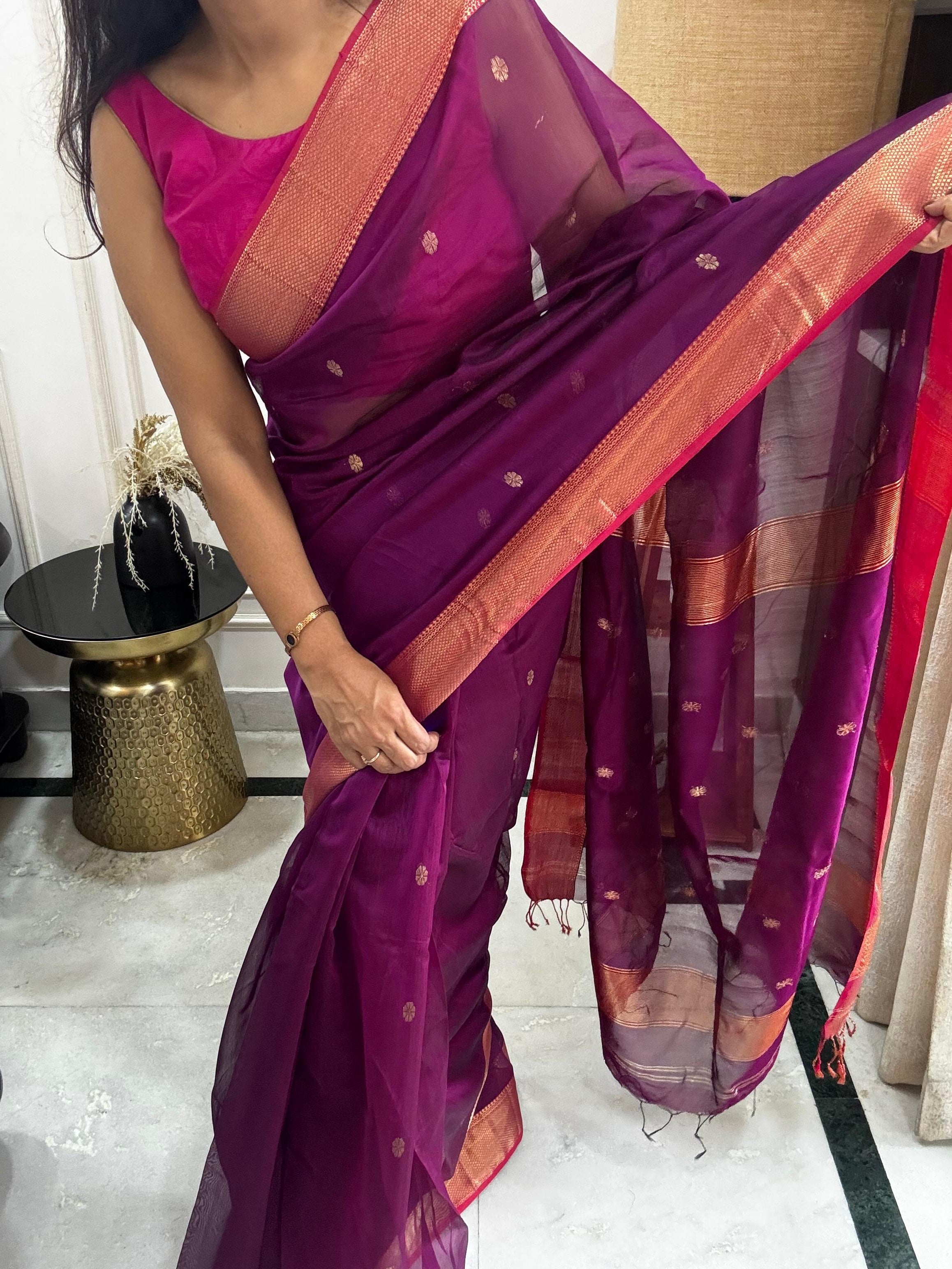 MEENAL: Maheshwari Saree (Purple)