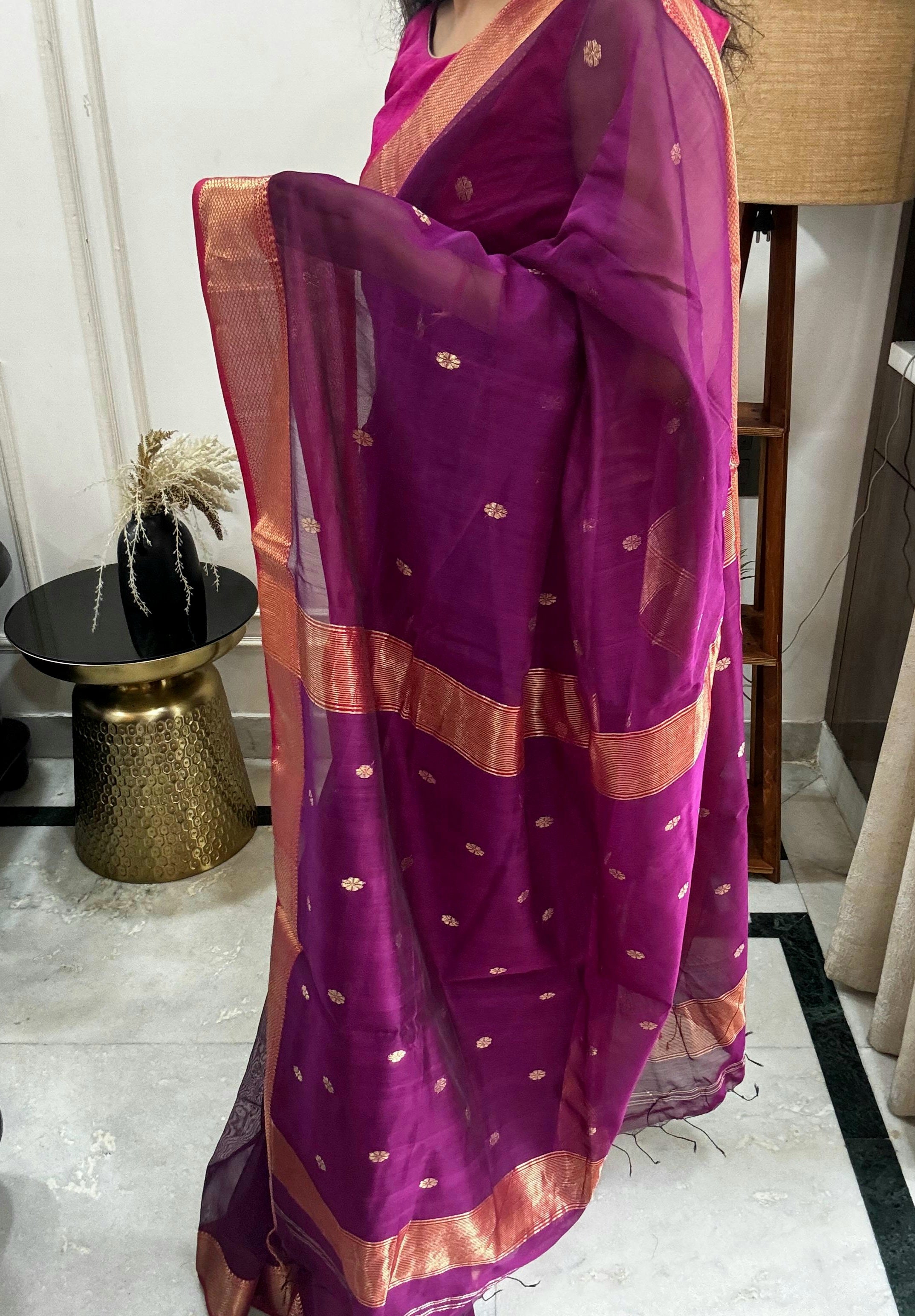 MEENAL: Maheshwari Saree (Purple)
