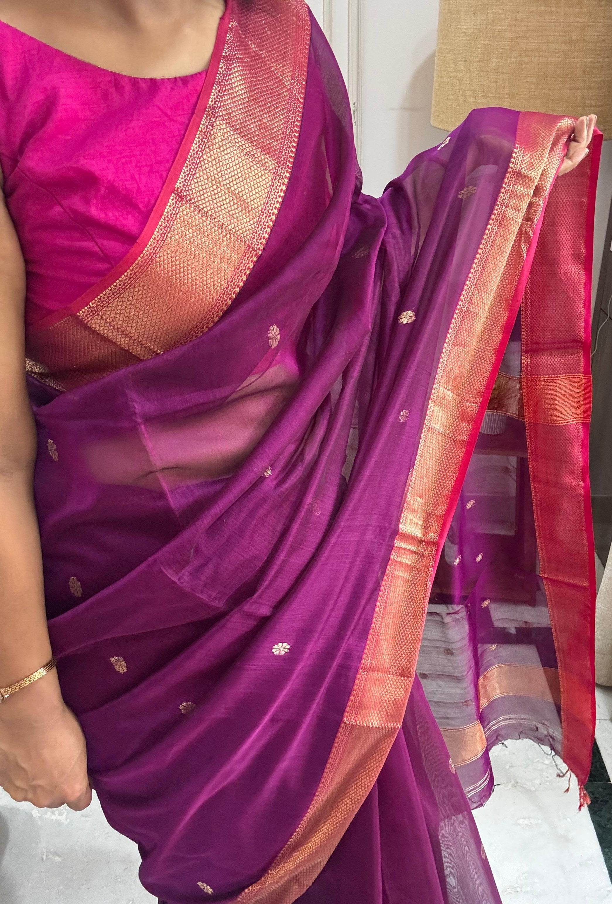 MEENAL: Maheshwari Saree (Purple)