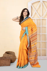 GANJAM BOMKAI Cotton Saree - Mango Yellow