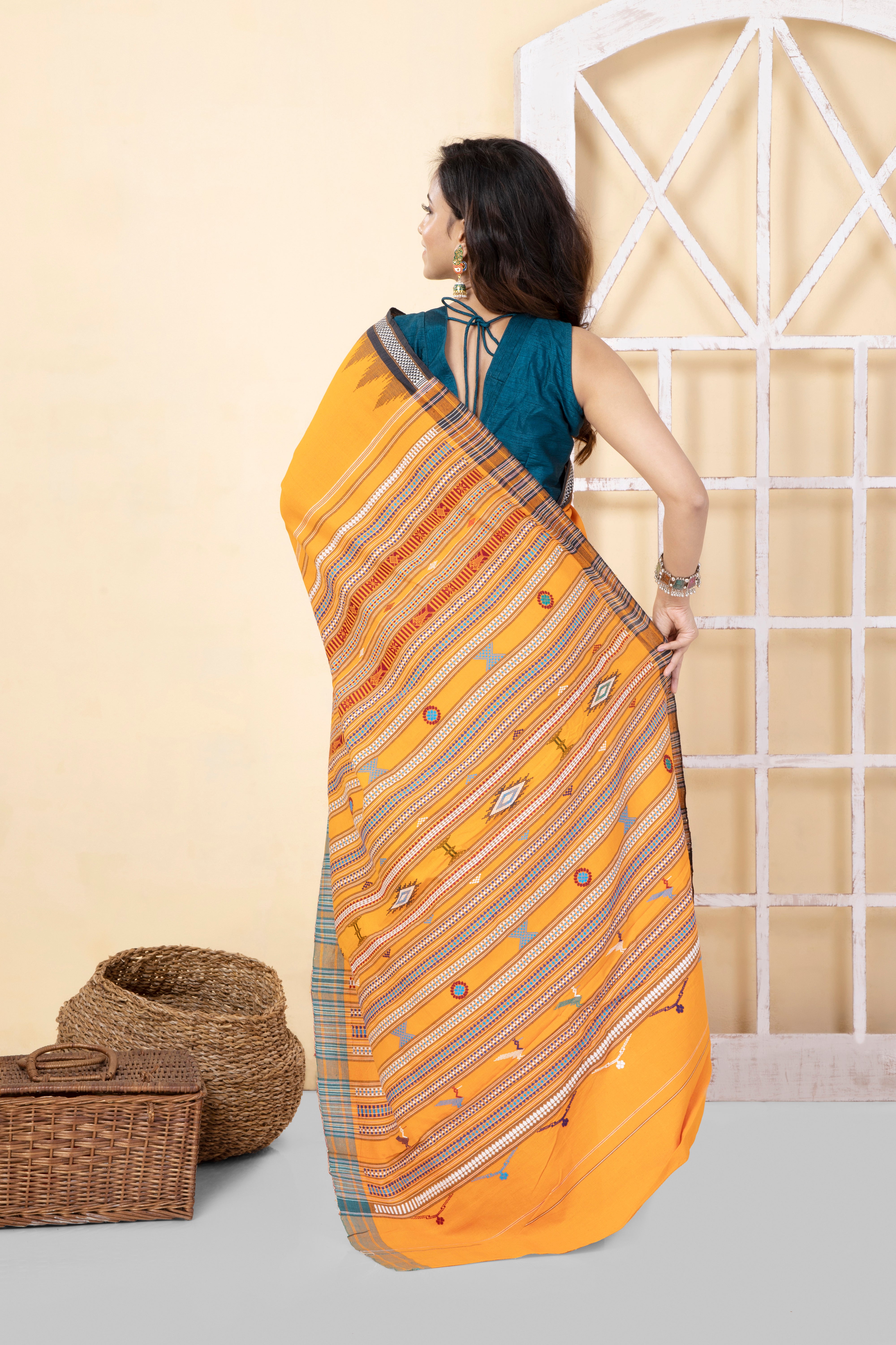GANJAM BOMKAI Cotton Saree - Mango Yellow